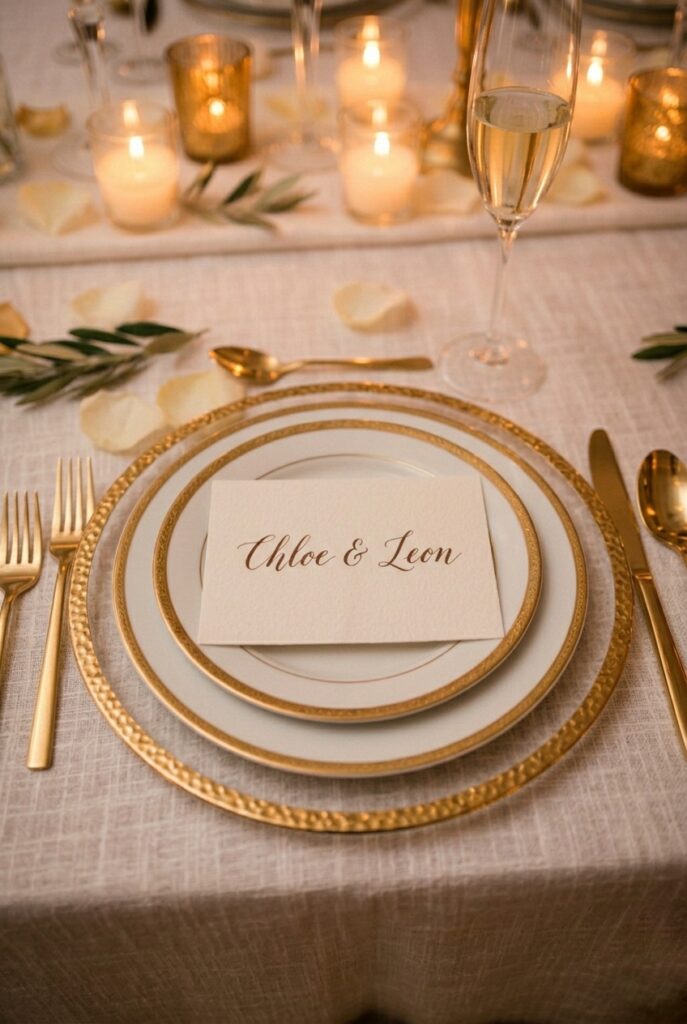 Layered place setting with charger, plates, silverware, portrait 2:3
