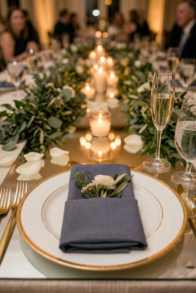 Mirrored table runner with candlelight reflection, portrait 2:3