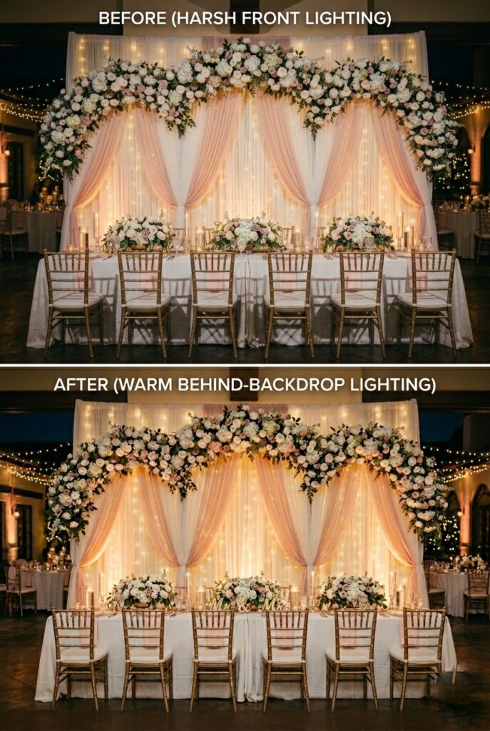 5 – Portrait, 2:3 aspect ratio – Sweetheart table backdrop with dense floral arrangement (full coverage), perfect for intimate close-range photography, romantic style