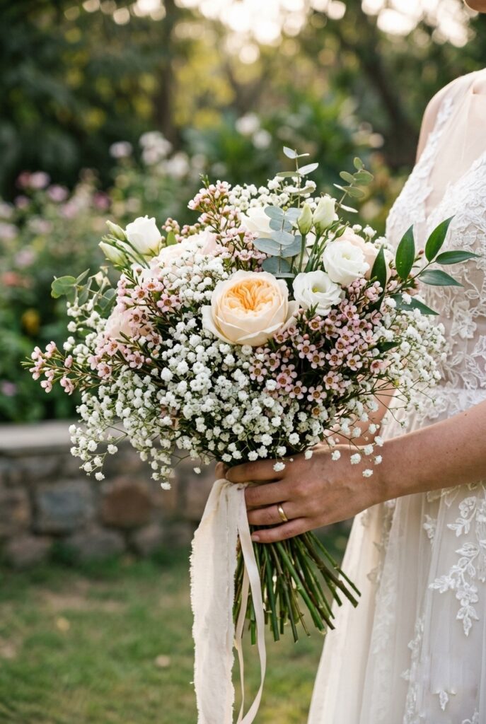 Portrait 2:3Baby's breath and waxflower as texture filler elements