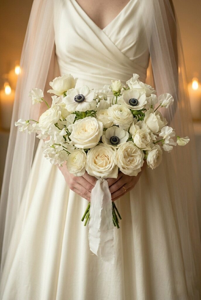 All-white monochromatic bouquet with texture variation