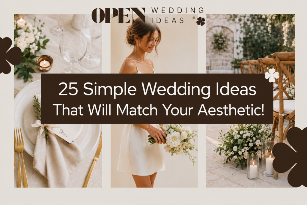 Alt text: Simple wedding table setup with wildflowers in a mason jar, handwritten place card, and taper candle, natural light editorial style