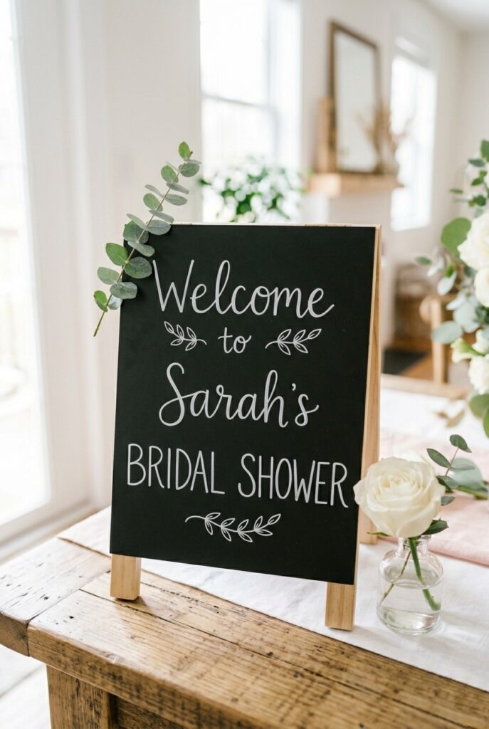 Chalk pen welcome sign on chalkboard with easel