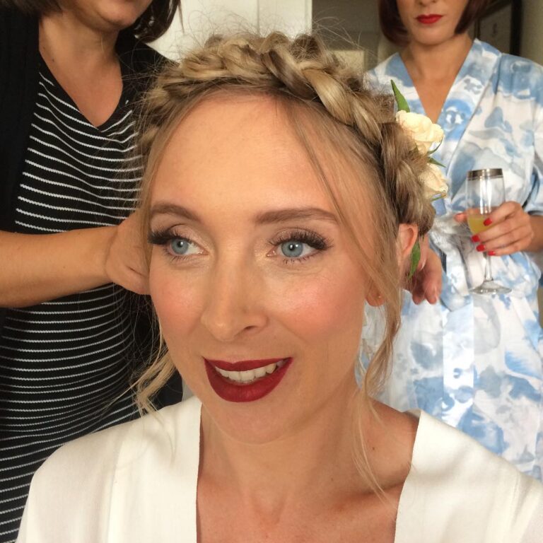 Bride with sheer rosy lip tint, soft natural lip color, ethereal wedding makeup close-up