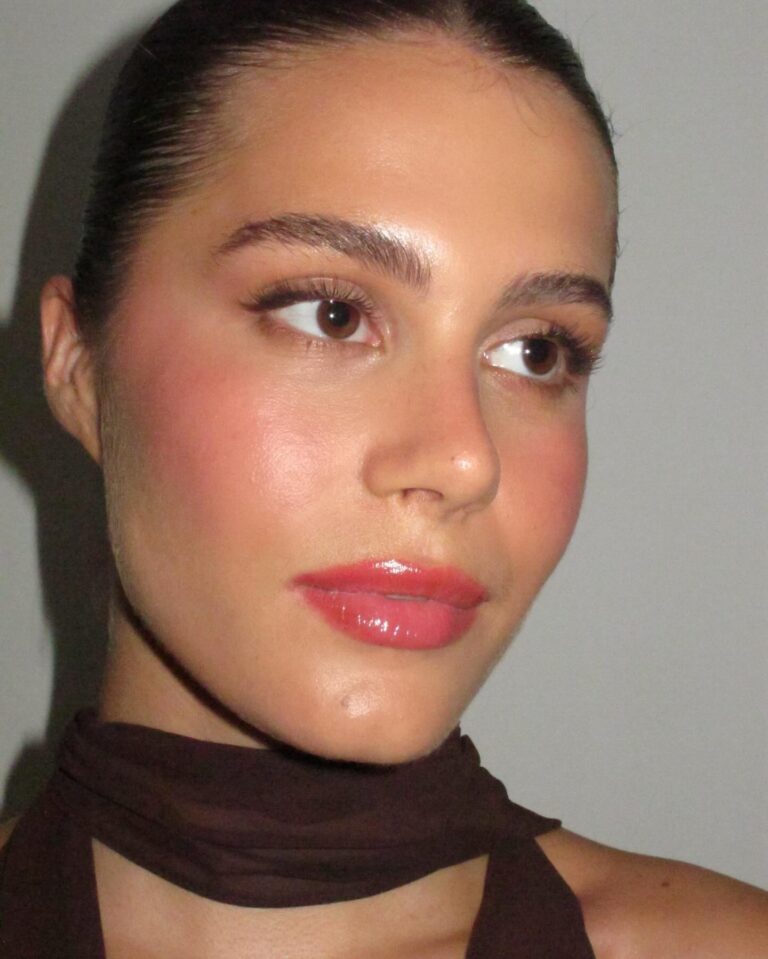 Alt text: Bride with sheer cream cheek tint, natural healthy flush, no-makeup bridal look, warm skin radiance